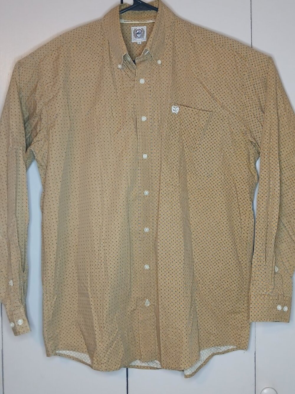 Cinch Men's Medium Tan Cotton Geometric Design Button Down Shirt (0884B2)